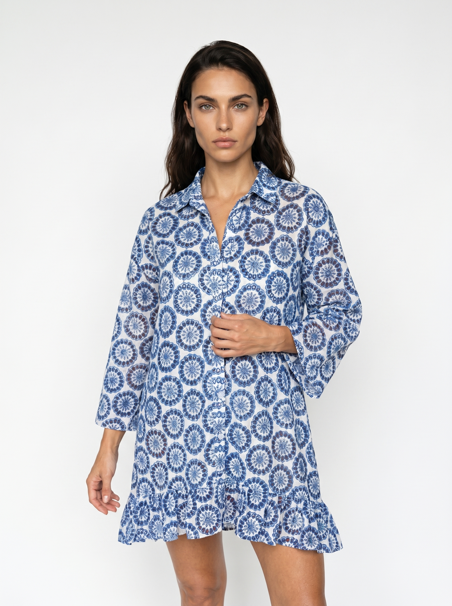 Anna Flounce Sleeve Dress Cover-up in Blue Multi - PREORDER