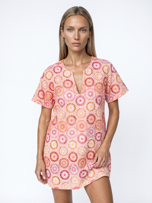 Daphne Tunic Dress in Coral Multi - PREORDER