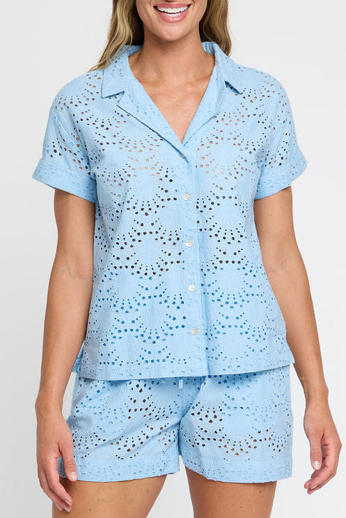 Dakota Shirt Cover-up in Powder Blue Eyelet