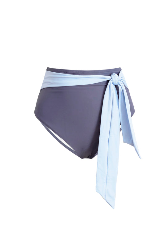 Best Seller Tiffany Tankini High Waisted Sash Tie Two-Piece Bottom in Color Blocked Blues by Hermoza